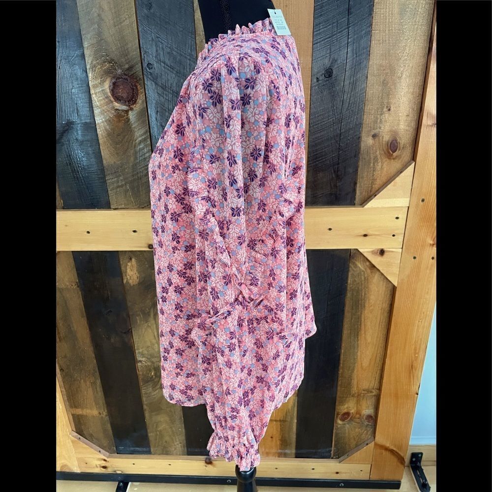 New with tags Talbots lined tie front top with semi sheer overlay, ruffle sleeve - Picture 4 of 8